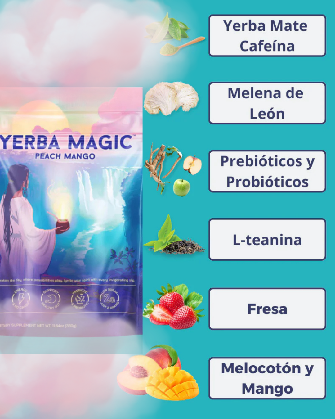 YerbaMagic® - Té natural con mate de durazno y mango